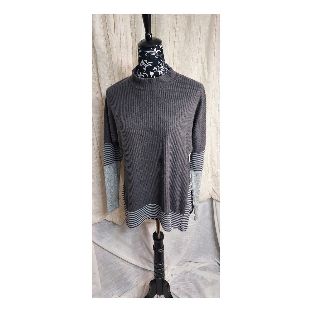 Belle Du Jour Cable Knit 1/4 Zip Two Tone Striped Pullover Sweater Size Med